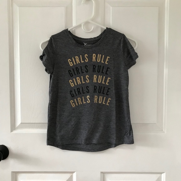 Old Navy Active gray gold Girls Rule Tee shoulder cutouts Girls Size 10 /12 - Picture 1 of 13